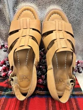 Women's Sofft Noble Leather Slide Sandal Size 8.5 M Tan SEE