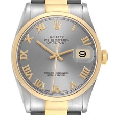 Rolex Datejust Steel Yellow Gold Roman Slate Dial Mens Watch 16203