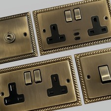 Georgian Antique Brass Sockets, Switches, Dimmers, Electrical Accessories