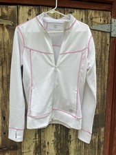 Women's Pink White Zip-Up Nylon Core Athletic Jacket Size L