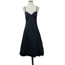 Michelle DeCourcy Tea Dress XSmall Blue Iridescent Feather Hem Strappy V-Neck