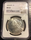 1878 8 TF Morgan Silver Dollar $1 NGC MS62. Superb Coin, Outstanding Luster!