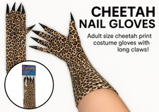 Adult CHEETAH NAILS GLOVES Plastic Claws Costume Dress Cat Woman Animal Print