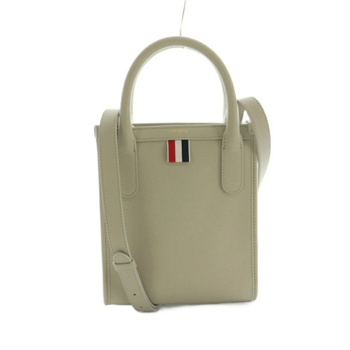 Thom Browne ertical Mini Tote in Smooth Calf Shoulder Bag leather off-white