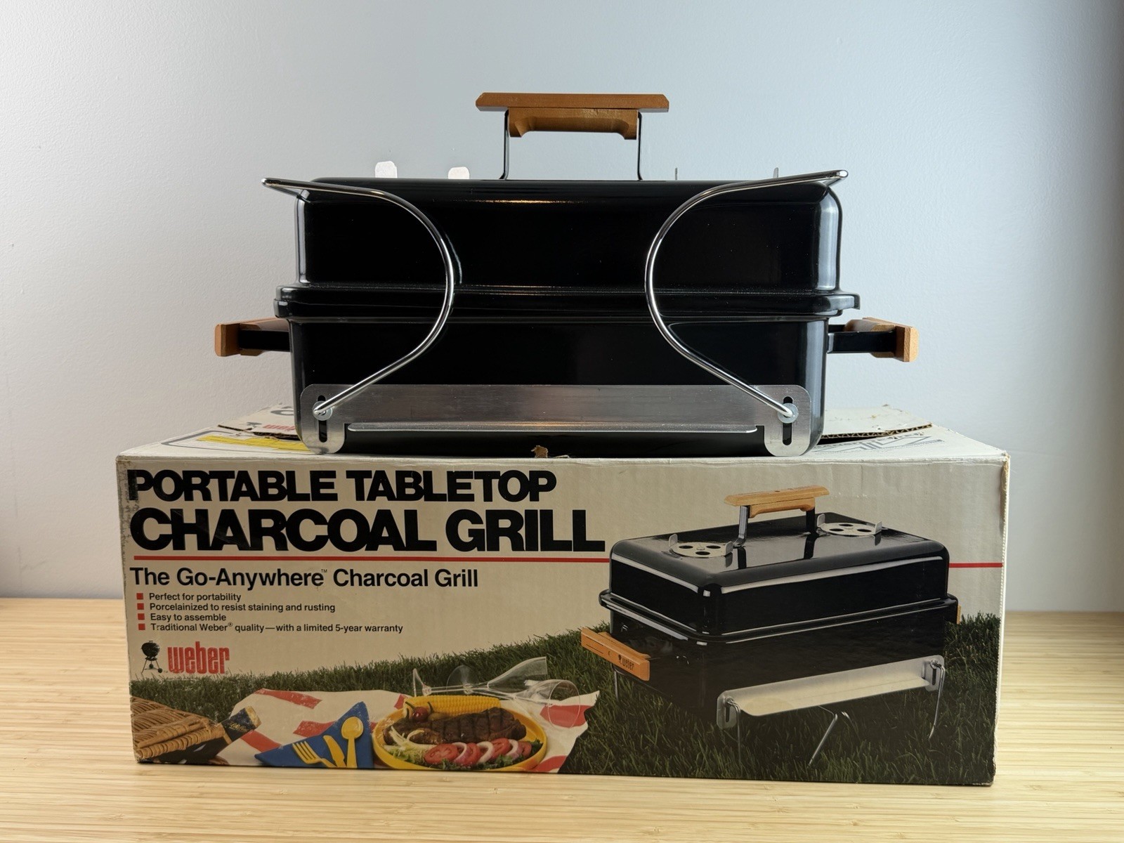 Weber Go-Anywhere Charcoal Grill Tabletop BBQ Black 90's NEW