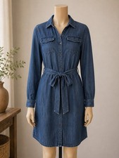 Loft Shirt Dress With Tie Womens Medium Casual Workwear Boho Western