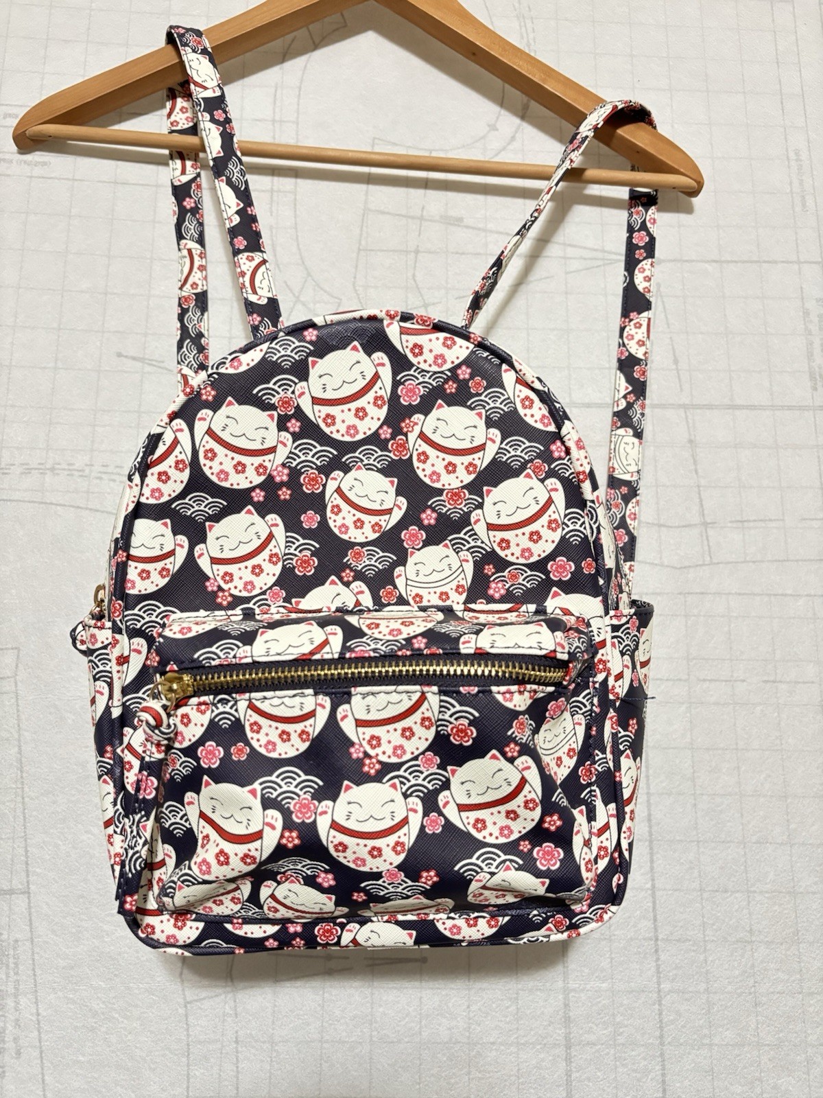 Under One Sky Asian Lucky Smile & Wave Cat Mini Backpack  & Adjustable Straps 9”