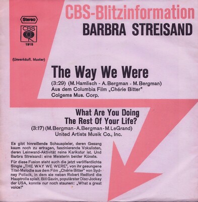 BARBRA STREISAND: The Way We Were (´74 / rare orig. German W/L PROMO 7'')