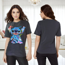 Disney Stitch Adult Gray Shirt - Vibrant Movie Aloha Design  Free Stitch Plush