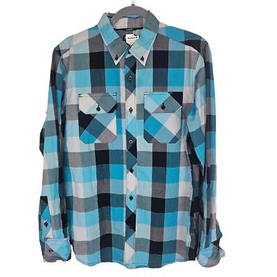 BKE Shirt Men M Blue Plaid Shirt Slim Fit Button Down Shirt Long Sleeve Shirt 