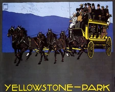 POSTER YELLOWSTONE PARK HORSE DRAWN CARRIAGE WEST TRAVEL VINTAGE REPRO FREE S/H