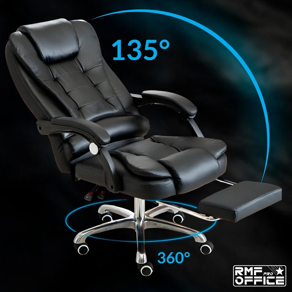 Sedia da Ufficio Ergonomica Presidenziale Girevole in Eco Pelle Nera - Image 3 of 4