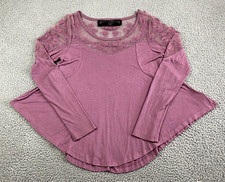 Free People New Romantics XS Artsy Boho Embroidered Lace Long Sleeve Lilac Top