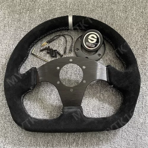 Sparco Suede Leather Racing horn Steering Wheel Black +Silver Style 13in 320MM - Picture 6 of 7