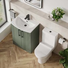 Deco Curved 600mm Satin Green Cloakroom Modern Bathroom Suite & Black Handle