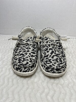 Hey Dude Wendy Woven Cheetah Gray Slip-On Sneakers Shoes Womens US  Cute!