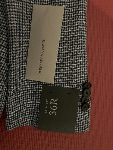 Banana Republic Slim Linen-Cotton Navy Houndstooth Blazer - Picture 5 of 5
