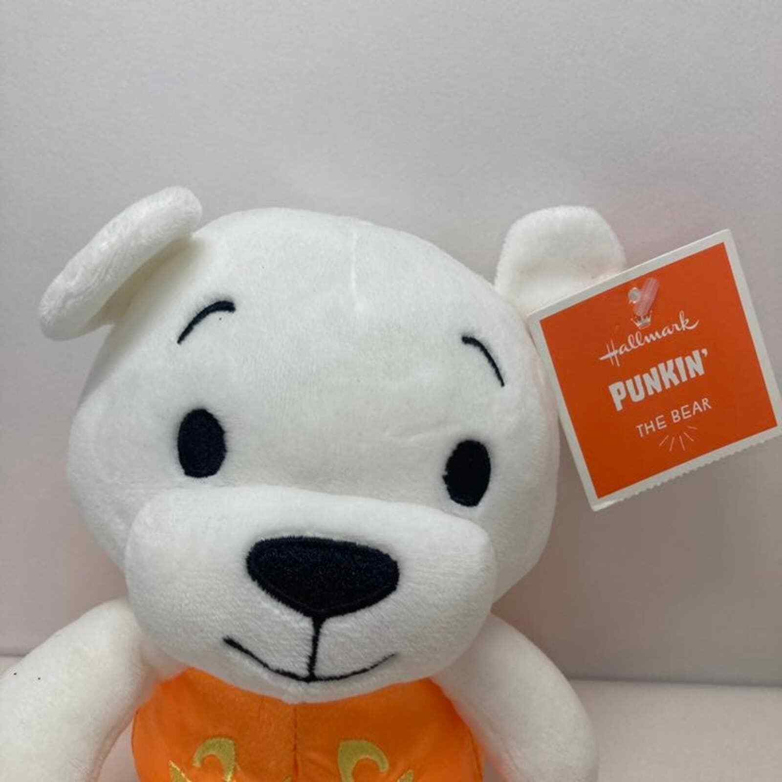 Hallmark Halloween Pumpkin Jack O Lantern White Teddy Bear Plush