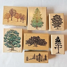 Vtg Rubber Stamp Trees Lot of 7 Oak Pine 3 inch Stampede JRL Design