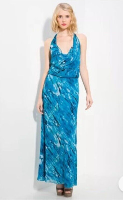ALICE + OLIVIA Maxi Halter  'Clara' Dress Cowl Neck Splits Women's SP