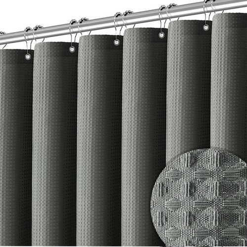 Long Fabric Shower Curtain Heavy Duty Waffle Bathtub Curtain Waterproof Solid - Picture 7 of 24