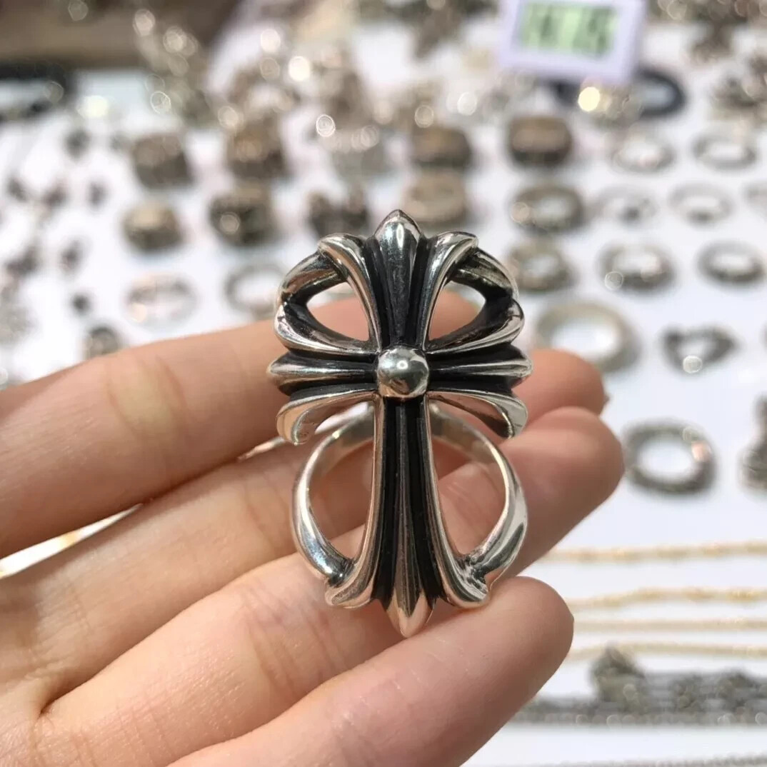 Chrome Hearts silver long cross ring Size 10