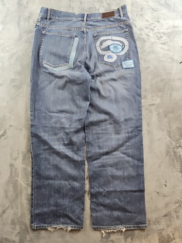 Jeans Ecko Unltd uomo 38x30 blu vintage larghi JNCO gamba larga toppe ricamate - Foto 11 di 16