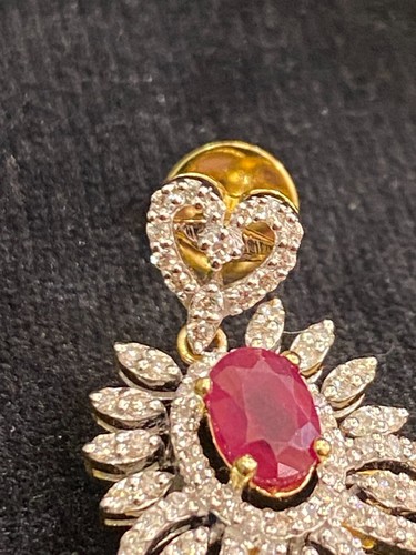 Pave 7.39 Cts Round Brilliant Diamonds Ruby Pearl Dangle Earrings In 14K Gold - Picture 11 of 12