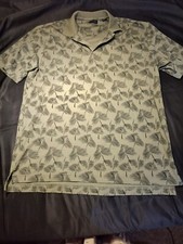 Izod Mens Polo Shirt Size L Short Sleeve Cool Green Palm Leaves Cotton Blend