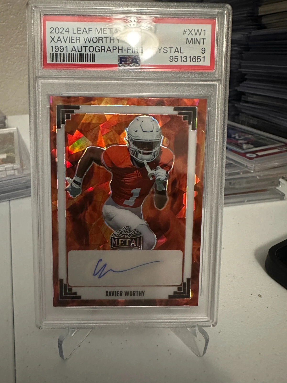 Xavier Worthy Leaf Metal 1991 Leaf Autographs #XW1 Fire Crystal