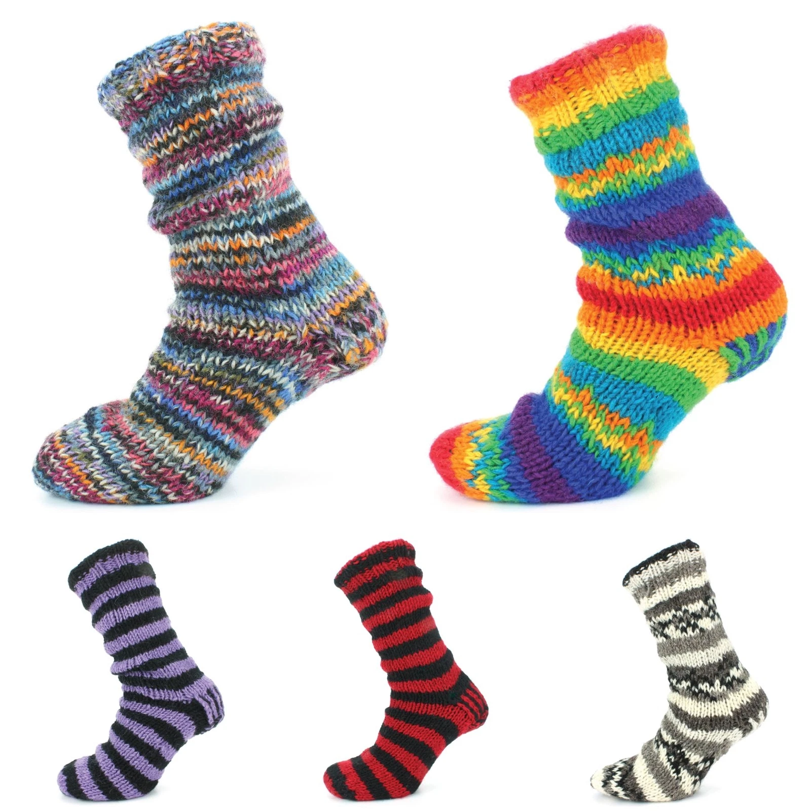 Wool Socks Chunky Knit Fleece Lined RAINBOW Bed Slipper Winter Warm Boot