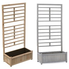 Raised Wooden Planter Climbing Trellis 170cm Natural / Grey Fir Wood Garden Gear