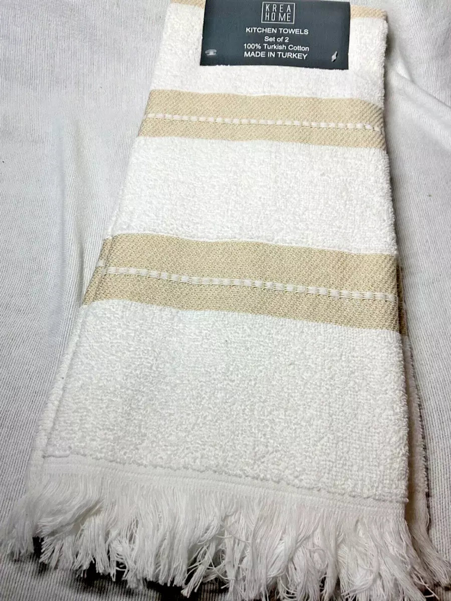 Green Striped Dish Towel with Fringe + Reviews