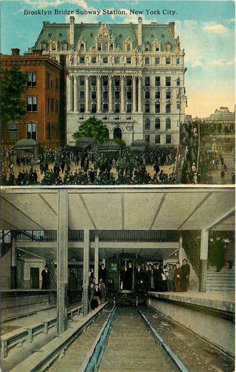 Postcard C-1910 New York City Brooklyn Bridge Subway Station Teich