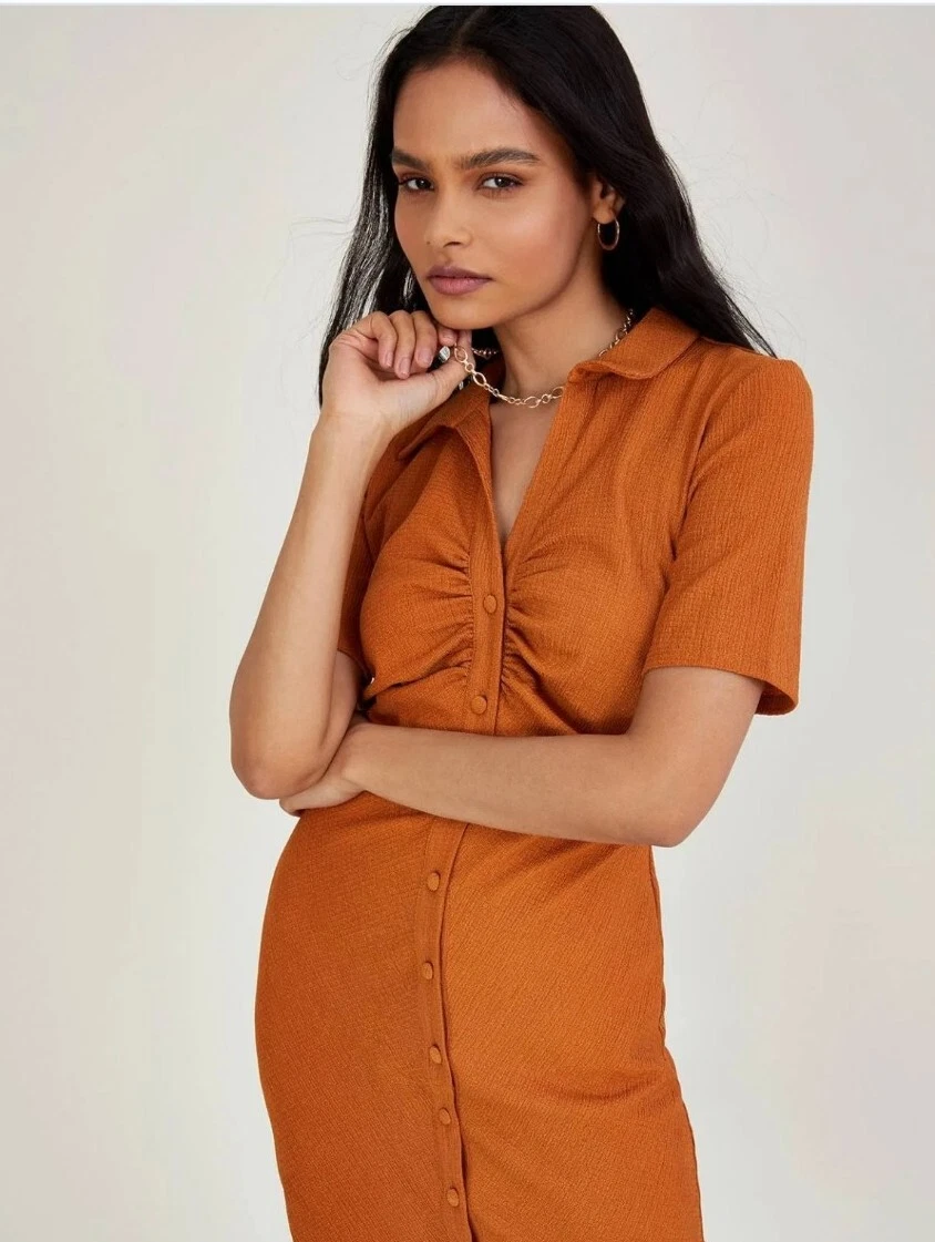 Monsoon Button Through Jersey Shirt Dress SIZE LARGE Orange Rush