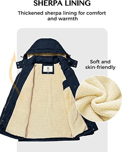 WenVen Women's Winter Jackets Thickened Warm Sherpa Lined Hooded Cotton Parka - 第 8/64 張圖片
