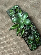 Vintage Barrette Green Flower Faux Pearl