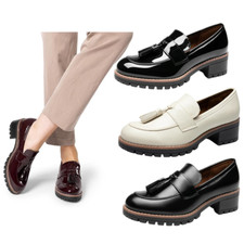 Women Slip On Loafers Chunky Heel Round Toe Penny Office Work Loafer Shoes