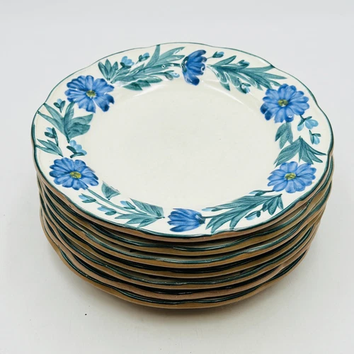 Stangl Blue Dahlia Hand Painted Bread Salad Dessert Plate Set of 7 Vtg READ