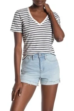 Madewell Theresa Bright Tee Shirt Bright Ivory Striped V-Neck Cotton XXLarge