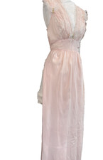 Vintage 30s Rayon  Lace Bias Cut Nightgown S. PINK PEACH Full length Lingerie