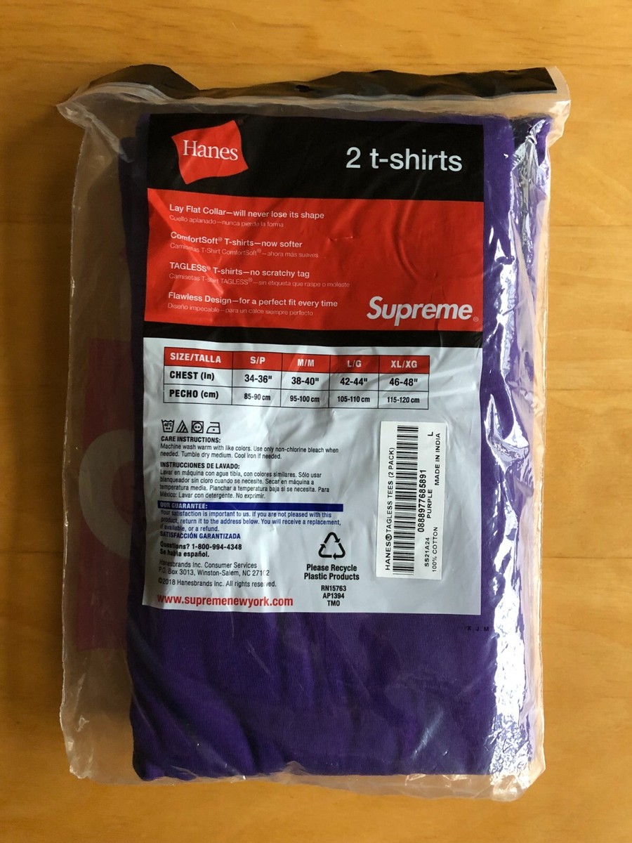 PURPLE (XL)【在庫あり】SUPREME HANES TAGLESS TEE 2枚入り Buy Supreme x Hanes Tagless Tees (2 Pack) 'Purple' - SS21A24