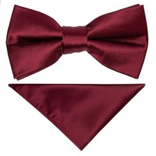 Pre Tied Burgundy Boys Bow Tie and Pocket Square Set Age 4-7 Kids Wedding Prom