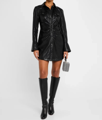 NWT- CINQ  SEPT 'Alizee' Vegan Leather Mini Shirt-Dress, Black - Size 4 |  eBay