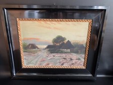 Antik alt  Ölgemälde Ölbild Impressionismus Heidelandschaft Meer  Himmel Berg