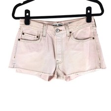 Re/Done Levis Womens The Short Cotton High Rise Light Pink Fringe Button Fly 25