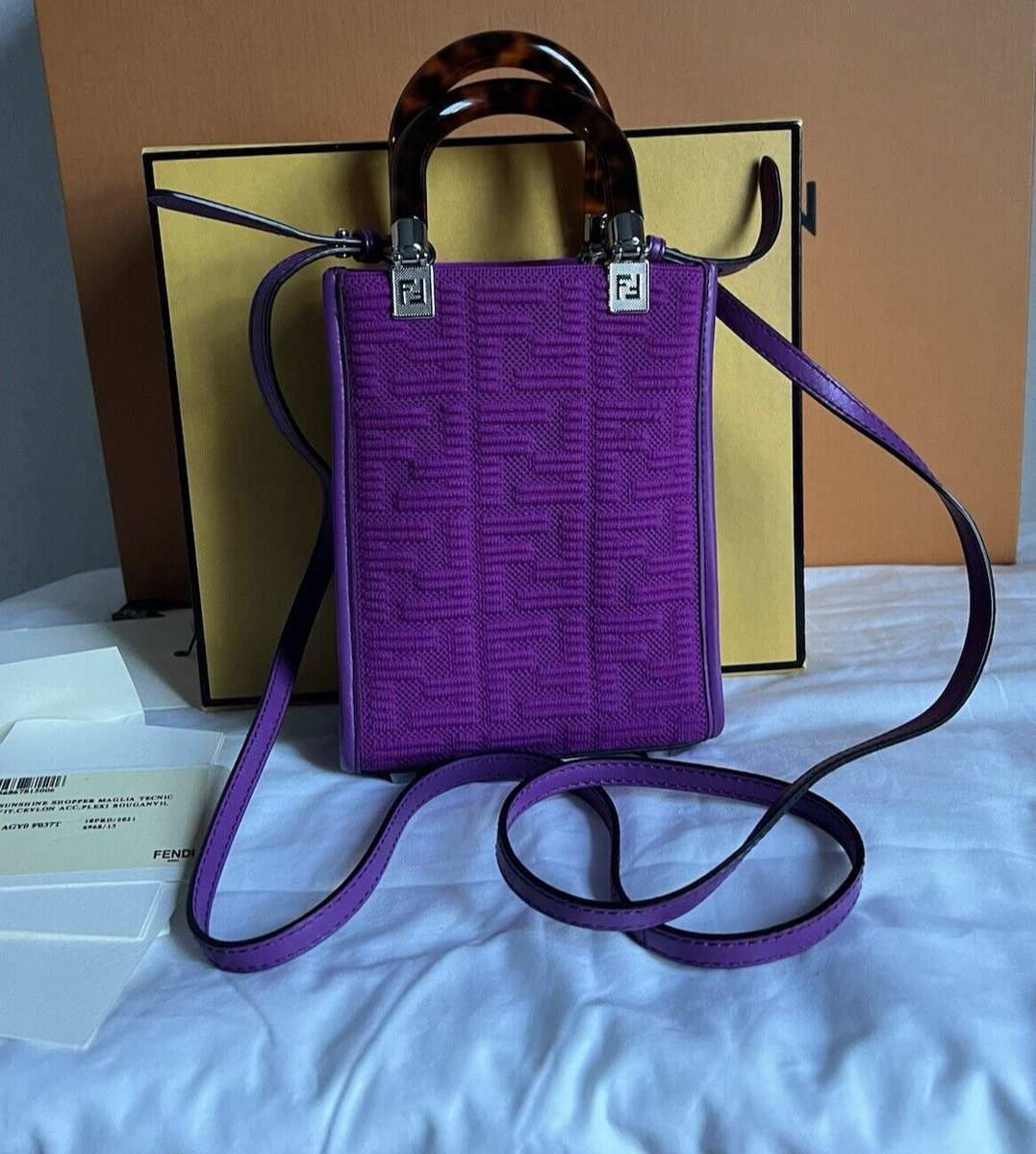 FENDI Sunshine Mini Plexiglass Vitello Ceylon Shopper Tote Purple