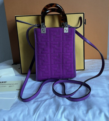 FENDI Sunshine Mini Plexiglass Vitello Ceylon Shopper Tote Purple