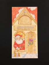 Vintage Hallmark Christmas Card Stand-Up Santa s Workshop Embossed NOS wEnvelope