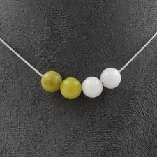 Pietre E Minéraux. Collana 4 Perle Serpentino 8 MM Catena IN Acciaio Inox